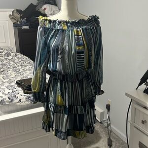 Mini tiered off the shoulder dress.